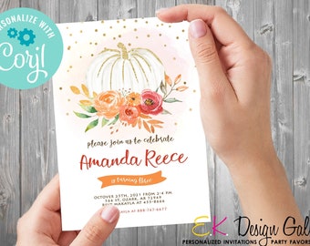 Fall Birthday Party Invitation Pumpkin Invite Autumn Thanksgiving Birthday Celebration Instant Digital Download Corjl EDITABLE Template