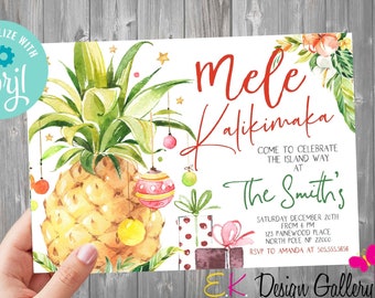 Mele Kalikimaka Invitation: Hawaiian Christmas Party Invite (Editable, Instant Download)