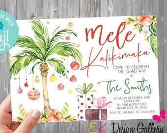 Mele Kalikimaka Invitation: Tropical Hawaiian Christmas Invite (EDITABLE, Instant Download)