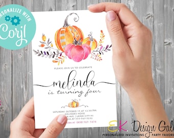 Editable Pumpkin Birthday Invitation Fall Birthday Party Invite Autumn Birthday Celebration Invite Instant Download Digital Corjl Template