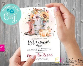 INSTANT DOWNLOAD Retirement Party Invitation, Retirement Celebration Invitation, Retirement Invite, Gardening, Corjl EDITABLE Template