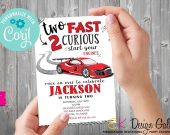 Racing Car Birthday Invitation: Two Fast To Curious Invite (Editble, Instant Download)