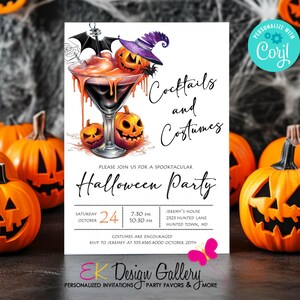 Halloween Cocktails & Costumes Party Invitation (Editable Digital Download)