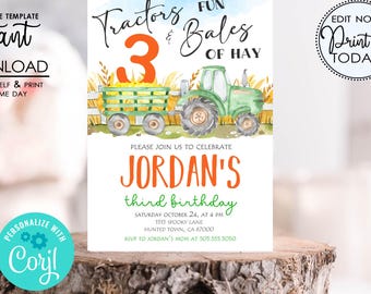 Traktor Hayride Geburtstagseinladung: Pumpkin Patch Farm Party (editierbar, digitaler Sofort-Download PDF & JPEG)