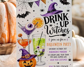 Drink Up Witches Halloween Invitation, Editable Adult Halloween Invite, Spooky Cocktail Party, Digital Download