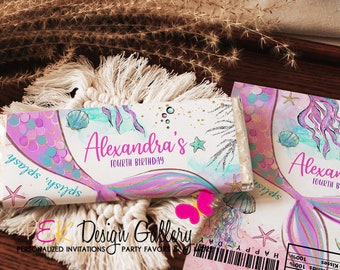Mermaid Tail Candy Wrapper, Chocolate Bar Wrap, Ocean Theme Party Favor (Editable, Instant Download)