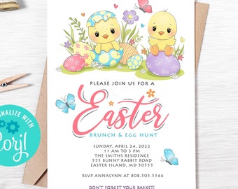 Easter Brunch Invitation, Editable Easter Egg Hunt Invite (Instant Download)
