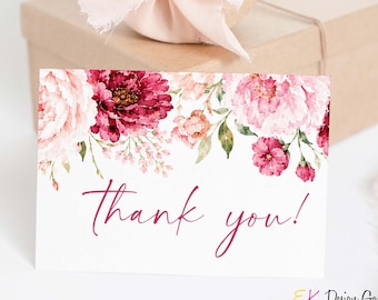 Tarjeta plegable de agradecimiento Petals & Prosecco (Descarga instantánea)