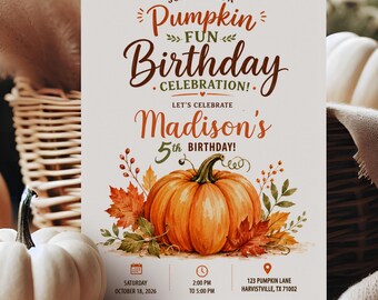 Pumpkin Patch Birthday Invitation, Editable Fall Farm Party Invite I, Digital Download