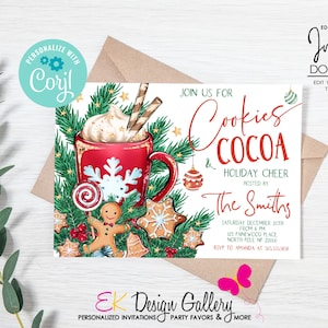 Cookies and Cocoa Invitation, Holiday Party, Cookie and Cocoa Birthday Invite, Christmas Party Invitation, Instant Download, Corjl EDITABLE