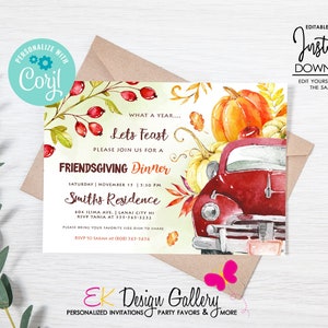 Editable Thanksgiving Dinner Invitation FriendsGiving Celebration Thanksgiving Potluck Lets Feast Thanksgiving Corj Instant Download