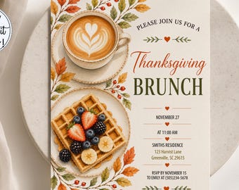 Thanksgiving Brunch Invitation, Friendsgiving Gathering Party Invite, Editable,  Digital Download