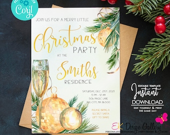 INSTANT DOWNLOAD Christmas Cocktail Party Invitation, Christmas Party Invite, Holiday Party Invitation, Corjl EDITABLE Template