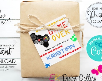 Video Game Birthday Favor Tag: Editable Gamer Labels (Instant Download)