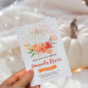 Fall Birthday Invitation, Autumn Birthday Party Celebration, Pumpkin Editable Instant Download Template