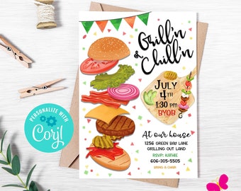 BBQ Birthday Party Invitation: Editable Grilling' & Chilling' Party Invite, Digital Download Template