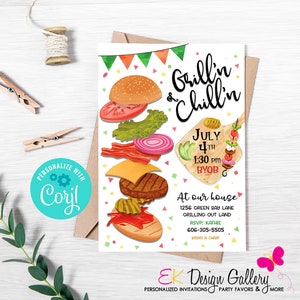 INSTANT DOWNLOAD BBQ Party Invitations, Bbq Birthday Invite, Bbq Birthday Party, Grilling N Chilling Birthday Party, Corjl Editable Template