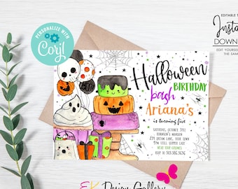 Halloween-Geburtstagseinladung: Gruselige Party einladen, bearbeitbare Vorlage (Sofortdownload)