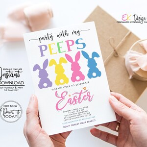 Easter Peeps Party Invitation Easter Egg Hunt Invite Easter Celebration, Easter Peeps Invite INSTANT DOWNLOAD Corjl EDITABLE Template
