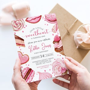 Editable Valentines Birthday Party Invitation Girl Birthday Sweetheart Valentine Celebration Instant Download Corjl Template
