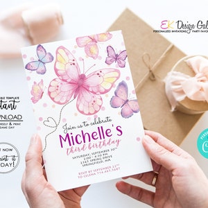 Butterfly Birthday Invitation, Butterfly Invitation, Girls Birthday, Butterfly Invite, Girl Theme, Corjl EDITABLE Template, Instant Download