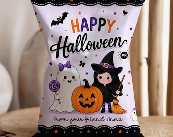 Halloween Chip Bag Wrapper, Editable Halloween Trick or Treat Party Favor (Digital Download)