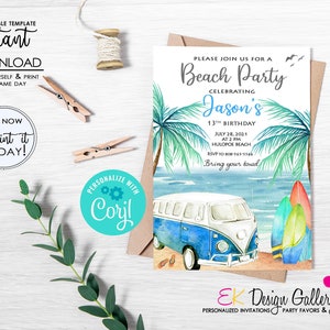Bech Sirfing Birthday Invitation: Sirf Party Invite (Editable Instant Download)