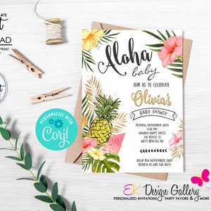 Tropical Baby Shower Invitation: Aloha Luau Theme (PDF, JPEG)