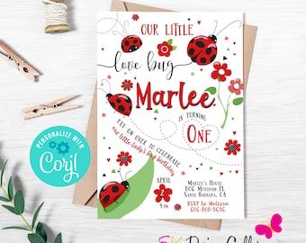 Ladybug Birthday Invitation, Editable Ladybug Party Invite, Digital Instant Download Template