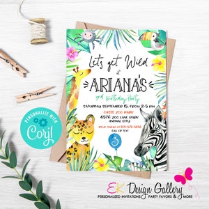Editable Wild Safari Birthday Invitation Safari Animal Invite Lets Get Wild Safari Party Theme, Digital Instant Download Corjl Template