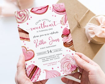 Valentine's Day Birthday Invitation, Sweetheart Valentine Invite, Girl Editable Invitation, Digital Download