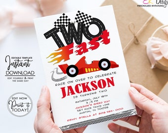 Two Fast Race Car Invitation, Race Car 2nd Birthday, Boys Second Birthday Party, Race Car Invite, Corjl EDITABLE Template, INSTANT DOWNLOAD