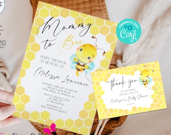 Bee Baby Shower Invitation & Thank You Card, Mommy To Bee Invite, Editable  (Digital Download)