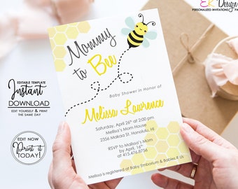 Mommy To Bee Baby Shower Invitation: Editable Corjl Template (Digital Download)