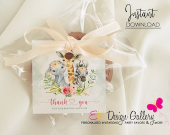 Safari Animals Thank You Tags: Jungle Birthday Favor Label (Editable, Digital Download)