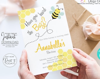 Bee Birthday Invitation: Editable Bee Theme Party Invite (Instant Download)