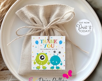Little Monster Thank You Tag: Birthday Party Treat Favor Label (Instant Download)