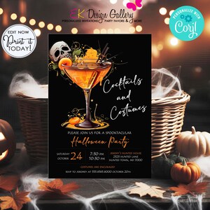 Cocktails and Costumes Adult Halloween Party Invitation (Editable, Digital Download)