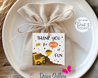 Construction Favor Tag: Dump Truck Birthday Party Gift Label (Instant Download)