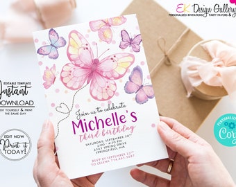 Butterfly Birthday Invitation: Editable Girl Party Theme (Instant Download)