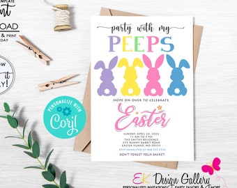 INSTANT DOWNLOAD Easter Peeps Party Invitation, Easter Egg Hunt Invite, Easter Celebration, Easter Peeps Invite, Corjl EDITABLE Template