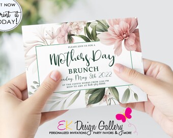 Mother's Day Brunch Invitation: Editable Floral Template (Editable, Instant Download)