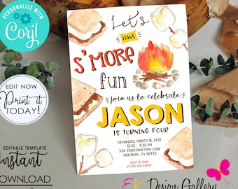 S'mores Birthday Invitation: Bonfire Party Invite (Editable, Digital Download