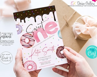 Donut 1st Birthday Invitation: Editable Party Invite Template (Instant Download)