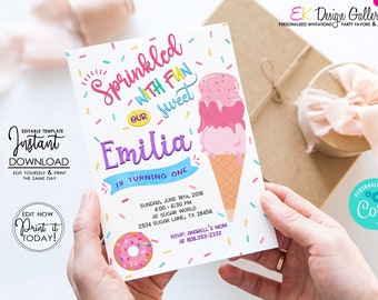 Ice Cream Birthday Party Invitation: Editable Summer Invite (Digital Download)