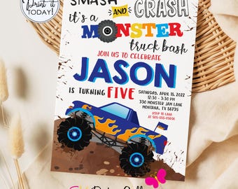 Monster Truck Birthday Invitation: Big Wheels Party Invite (Editable, Digital Download)
