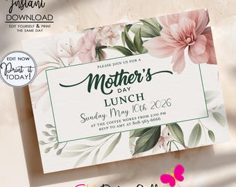 Mother's Day Lunch Invitation, Editable Mothers Floral Brunch Dinner Invite Template (Instant Download)