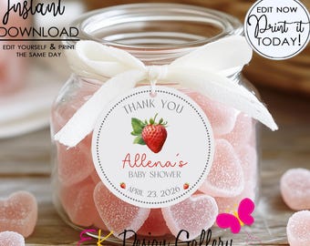 Strawberry Favor Tag, Berry Sweet Baby Shower Party Label (Instant Download)