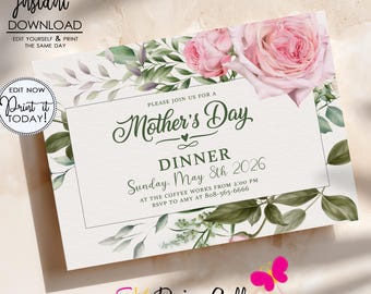 Mother's Day Dinner Invitation, Editable mothers Floral Brunch Lunch Invite Template (Instant Download)