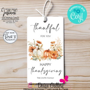 Thankful For You Tag, Giving Thanks Tag, Happy Thanksgiving Tag Appreciation Gift Tag, Thanksgiving Treat Favor Tag Digital Instant Download